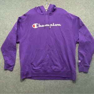 Champion Purple Pullover Hoodie Mens Size 2XL Spellout Logo Streetwear Sweater